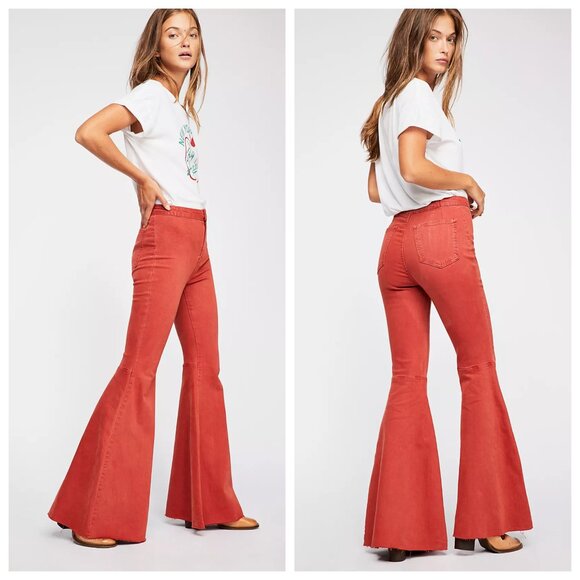 Free People We The Free Just Float On Flare Jeans Bell Bottom Terracotta Red 28 - Picture 1 of 12